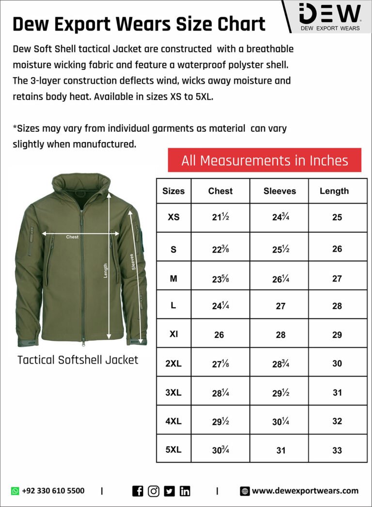 tactical softshell jacket size chart